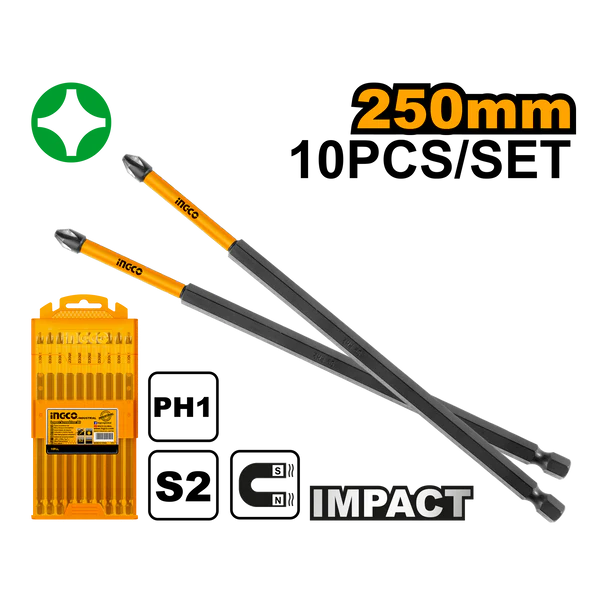 Ingco Impact screwdriver bits ph1 250mm 10 pcs SDBIM11PH1103
