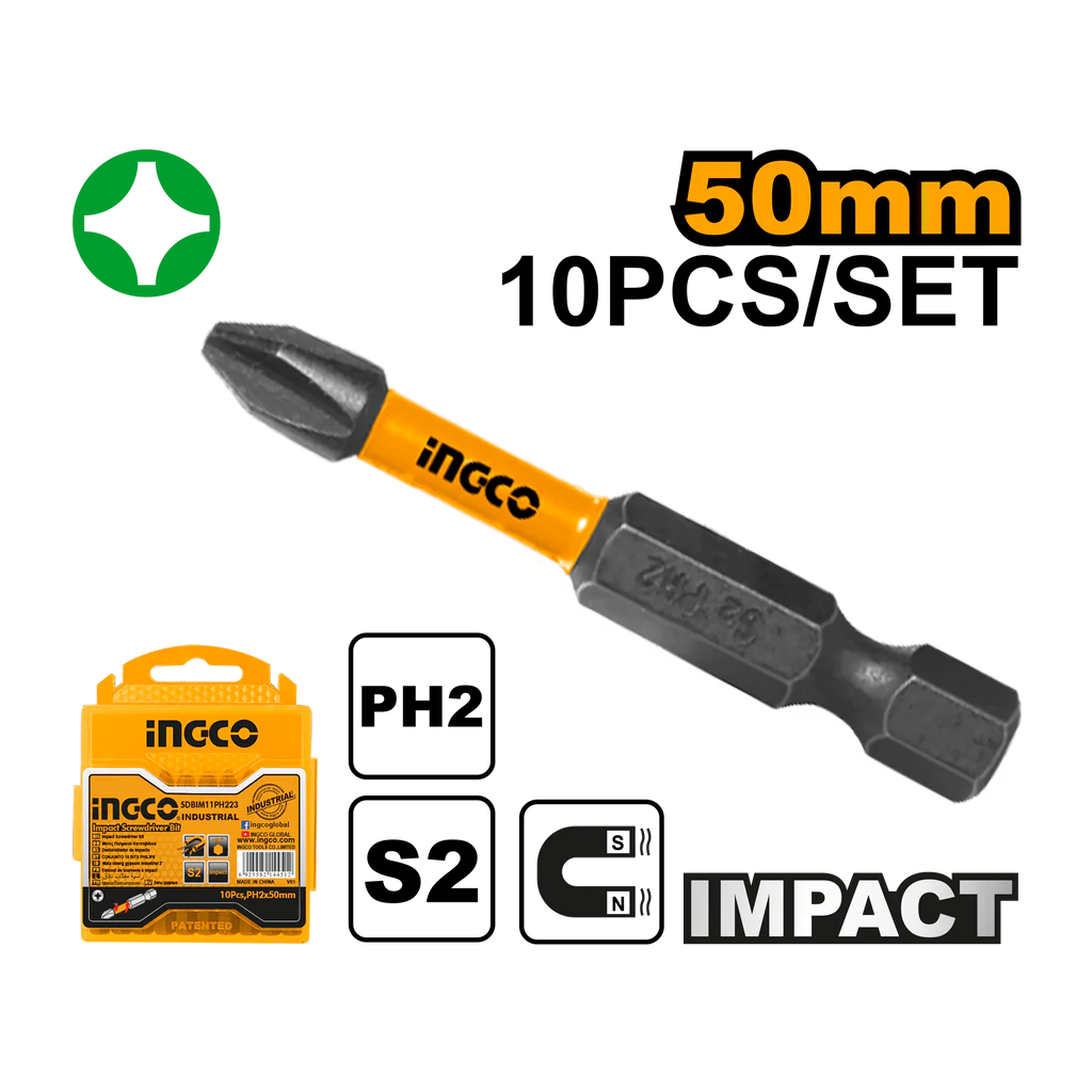 Ingco Impact screwdriver bits PH2 50MM 10PCS SDBIM11PH223