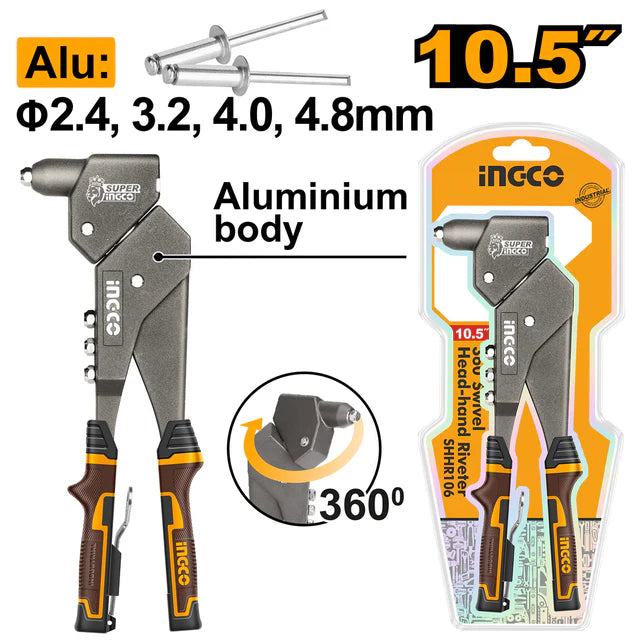 Ingco 360°Swivel head-hand riveter 10.5" SHHR106