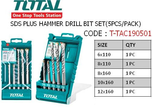 Total 5pcs SDS Plus Hammer drill bits set TAC190501