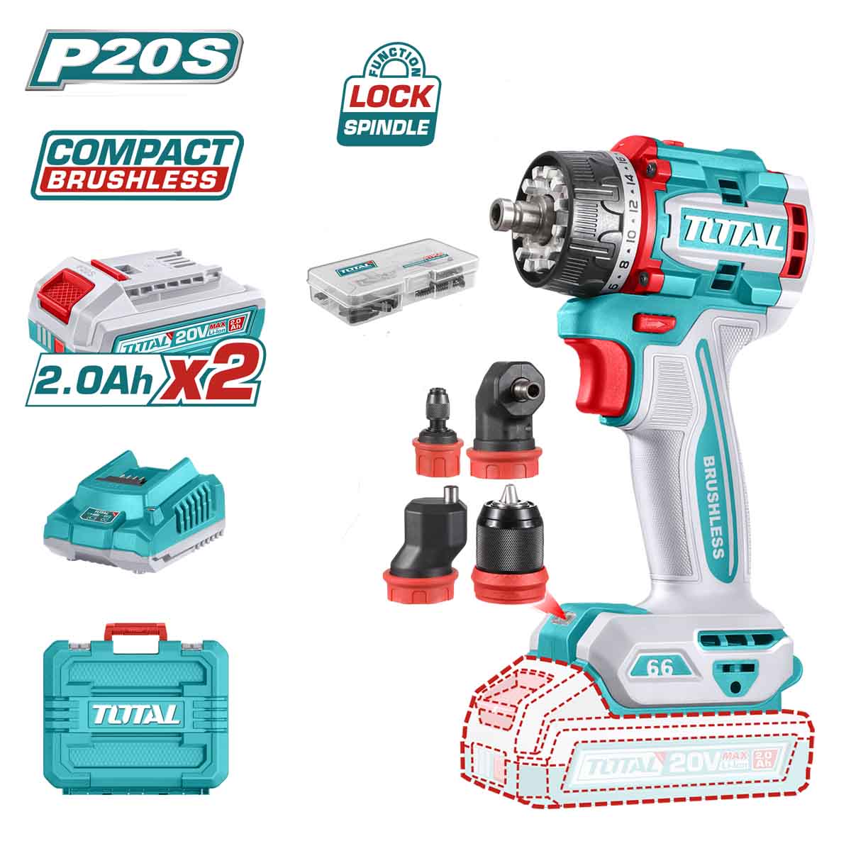 Total Cordless Multihead Drill Driver TDLI206686