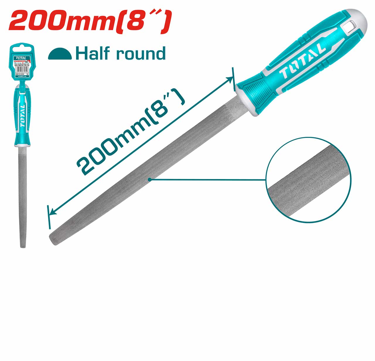 Total Half round steel file 200m THT91286