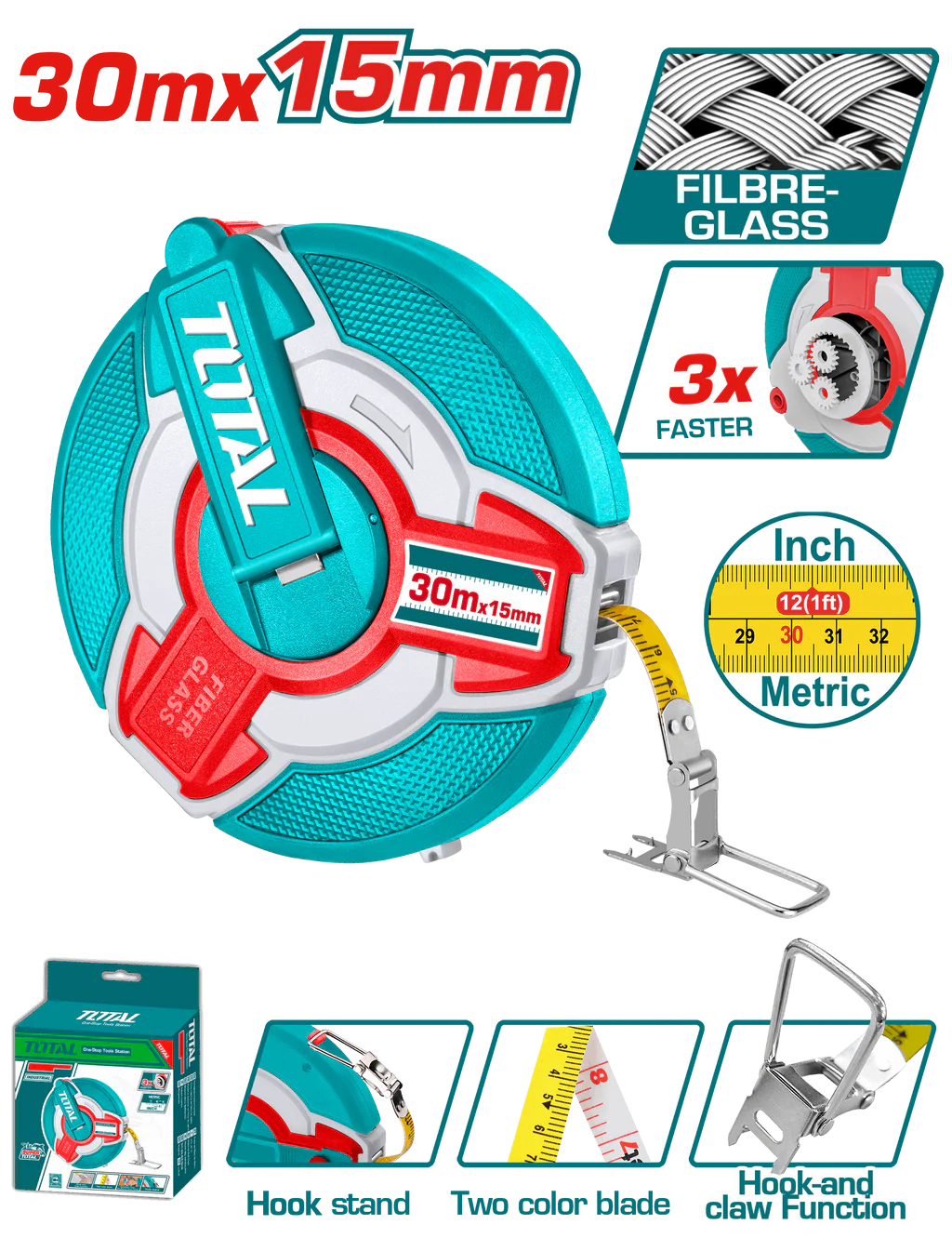 Total Fibreglass measuring tape TMTF18306