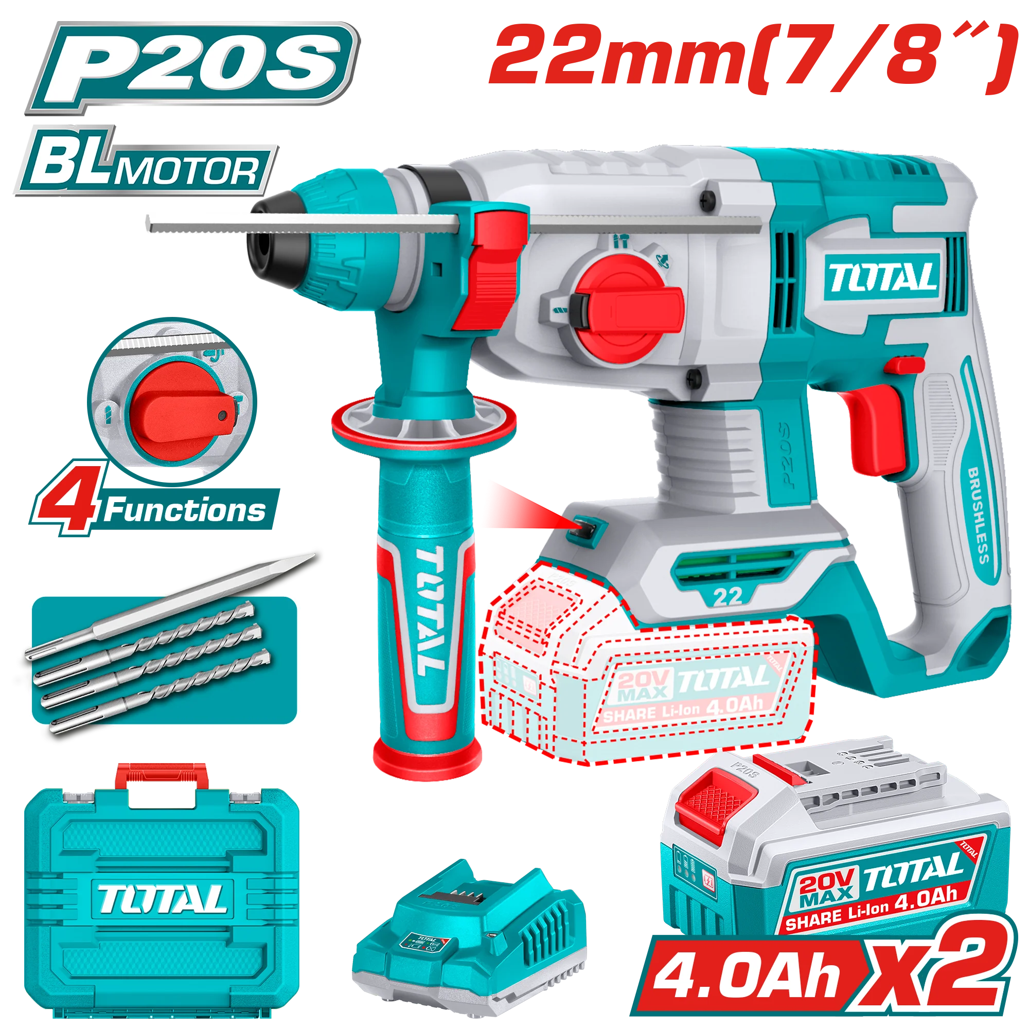 Total Cordless rotary hammer TRHLI212282