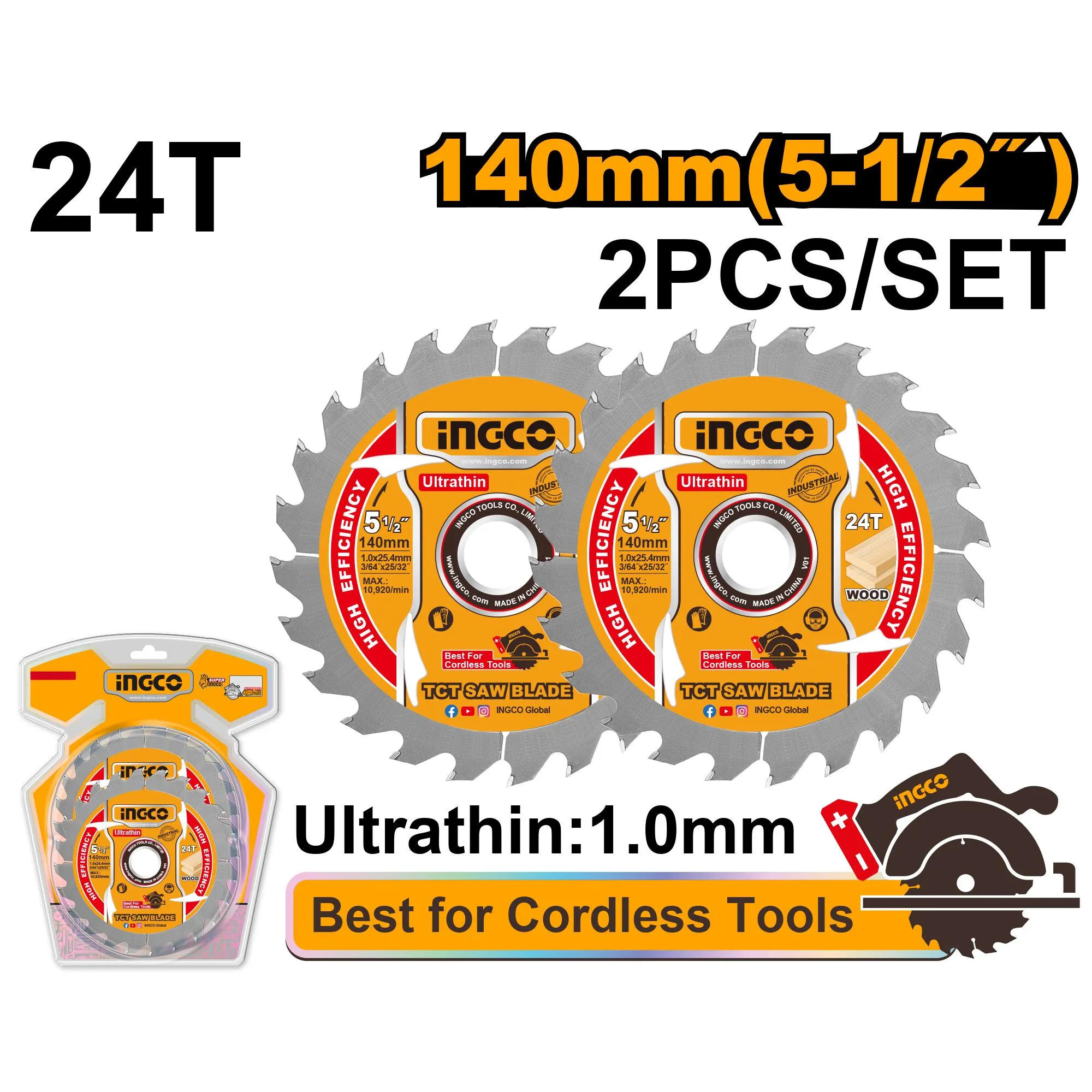 Ingco Ultra-thin TCT saw blade set 2pcs set TSB1403