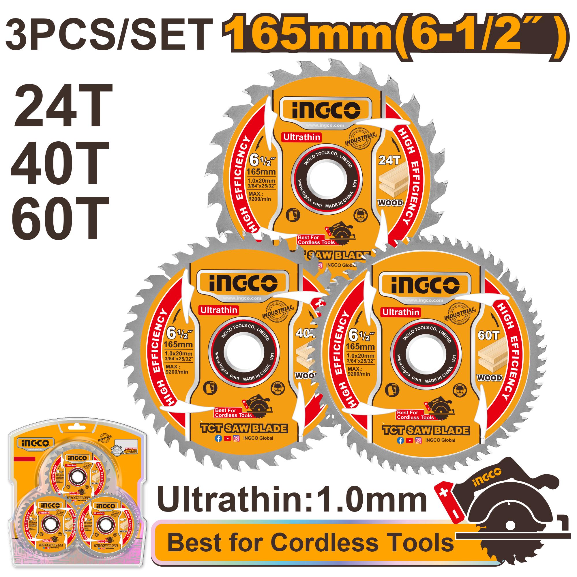 Ingco Ultra-thin TCT saw blade set 3pcs set TSB16503