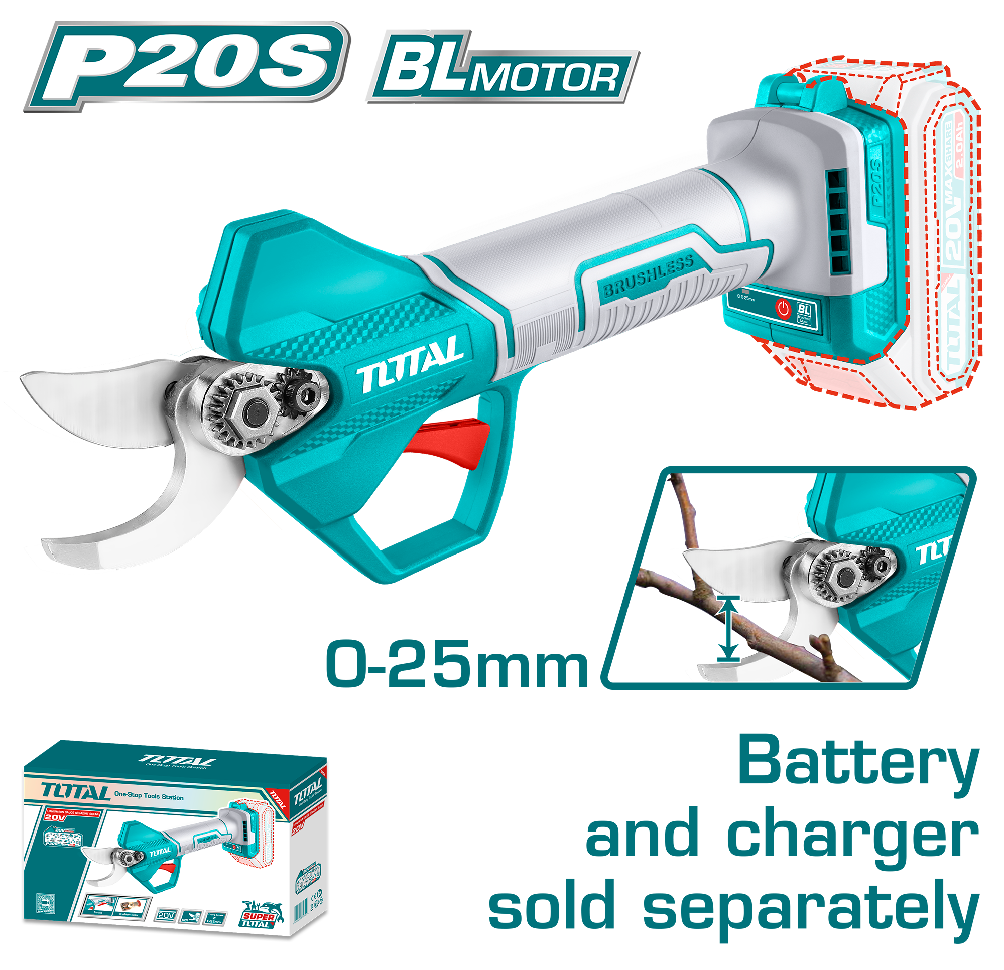 Total Lithium-Ion gauge straight shear (Cordless Pruner) 20V Brushless Motor TSSLI20258