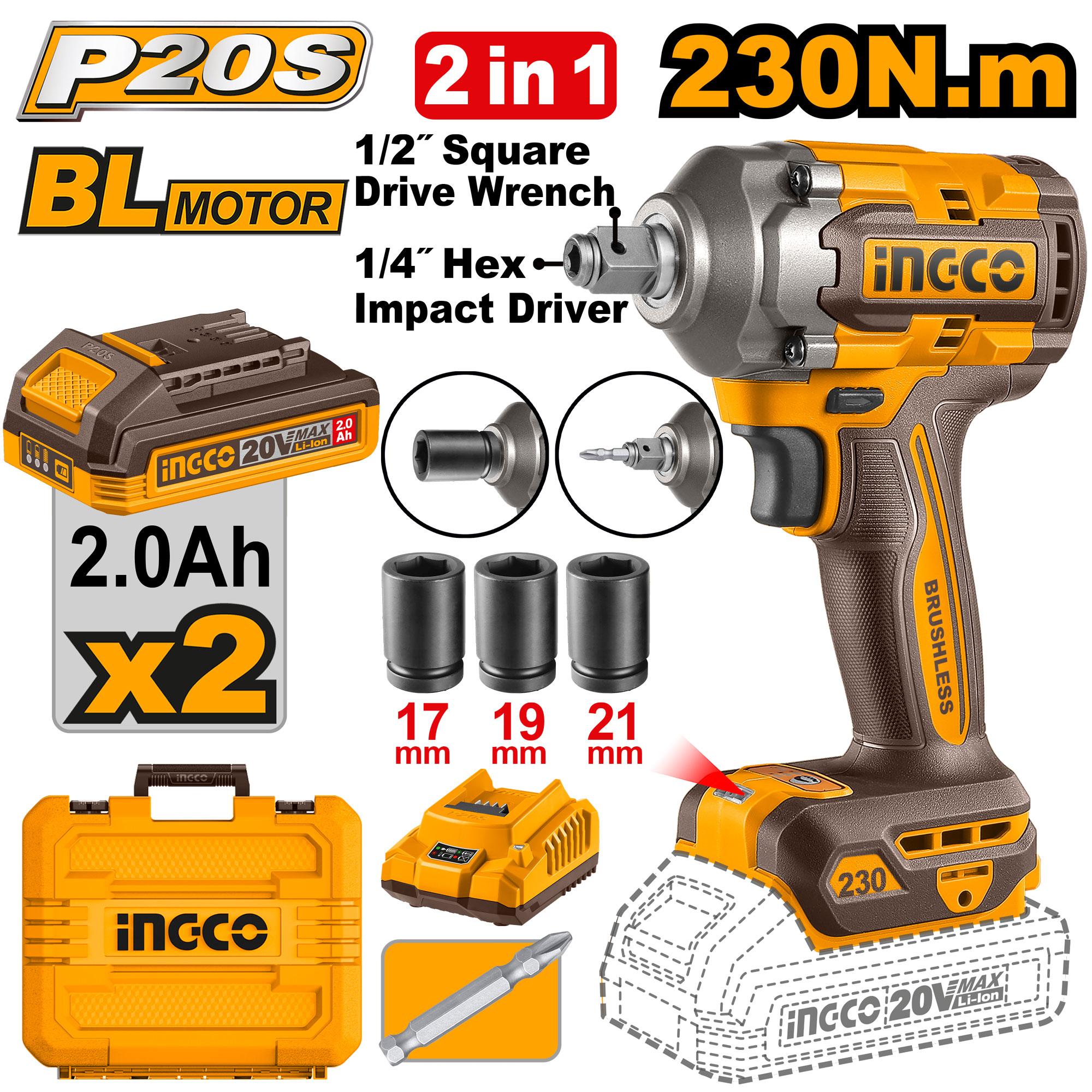 Ingco Cordless impact driver&wrench 20v CIWLI20236