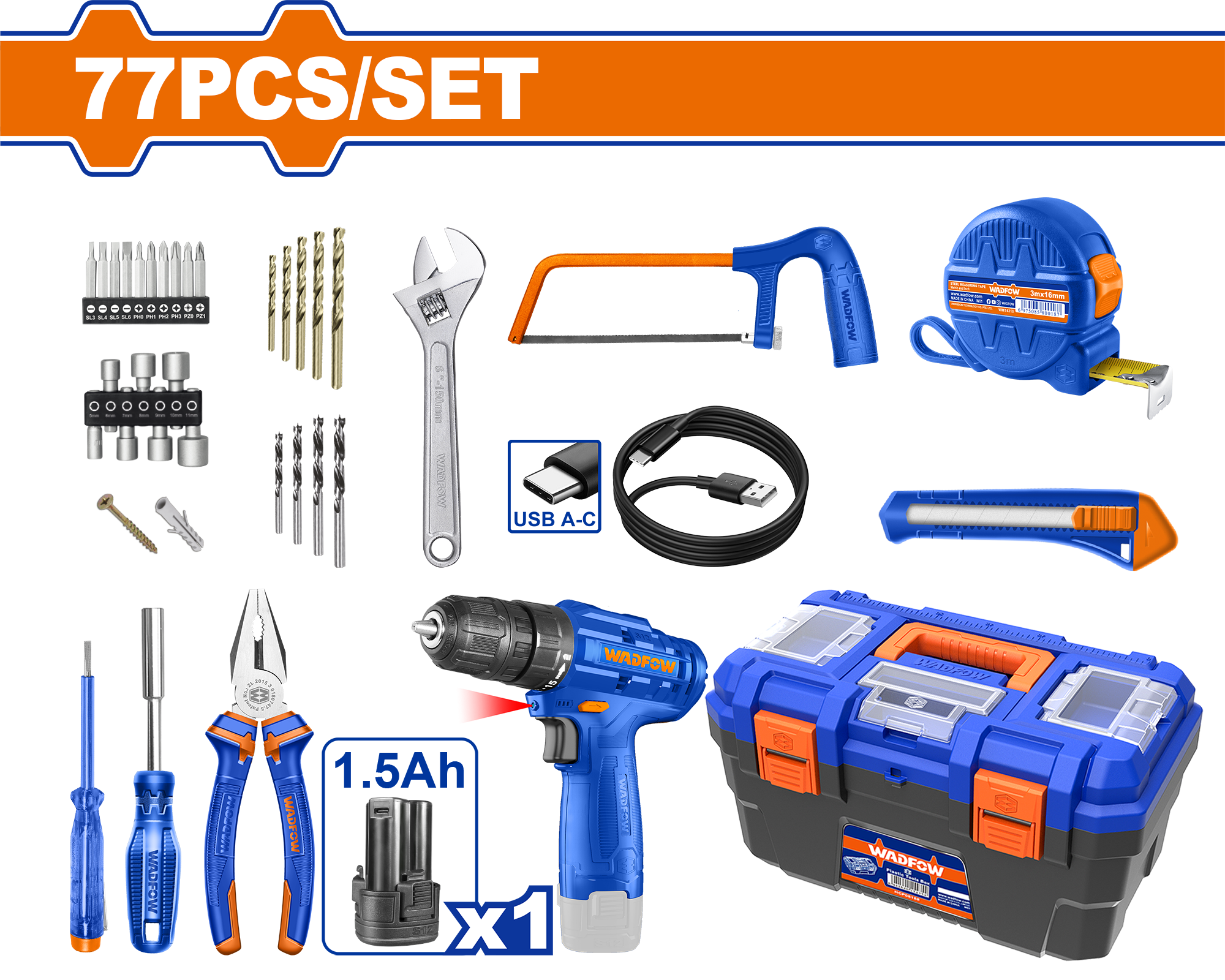 WADFOW 77Pcs tools set WDT1B77