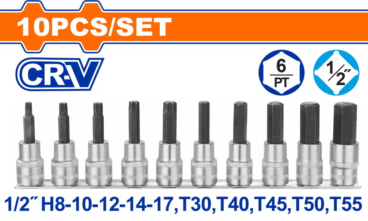 Wadfow 10 Pcs 1/2" Bit socket set WST1412