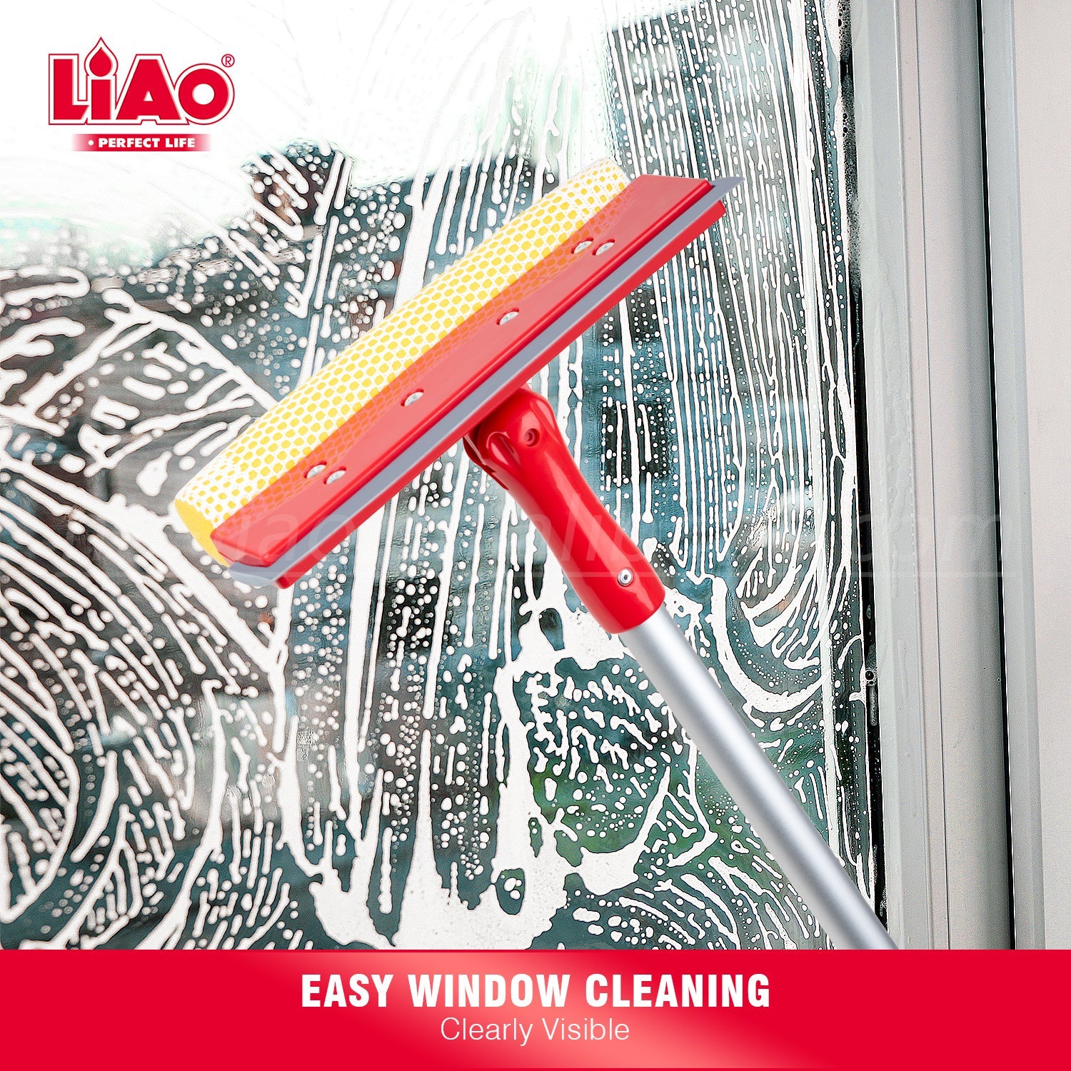 Telescopic 4.2ft Aluminium Pole Sponge + Squeegee Window Cleaner - LiAo