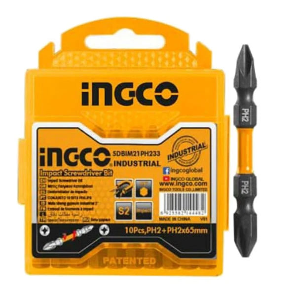 Ingco Impact screwdriver bits PH2+PH2 65MM 10 PCS SET SDBIM21PH233