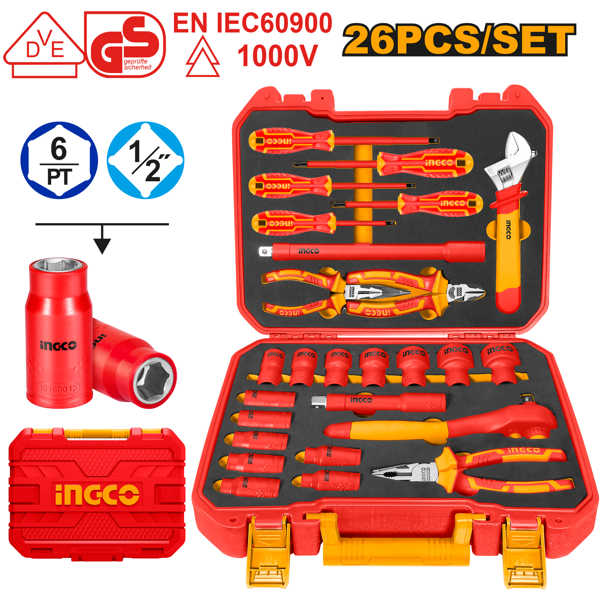 Ingco 26 Pcs insulated hand tools set HKITH2601