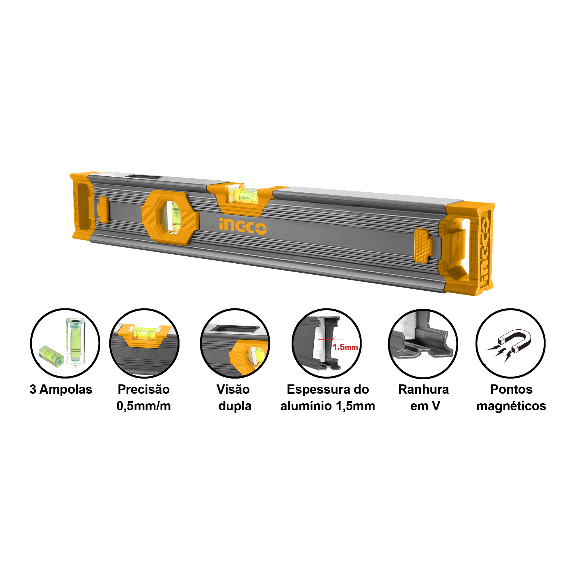 Ingco Spirit level with powerful magnets 40cm HSL68040