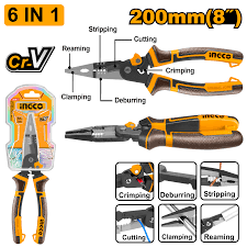 Ingco 6-in-1 Multi-function long nose pliers 200mm HMFLNP28200