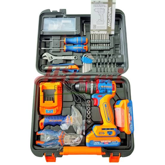 Wadfow 91 Pcs Tools Set with 20V Brushless Impact Drill WDT4B91