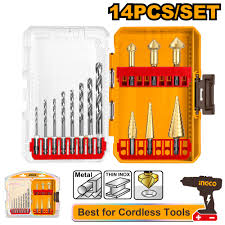 Ingco 14 Pcs 4341 HSS drill bits and step drill bits set AKDL61401