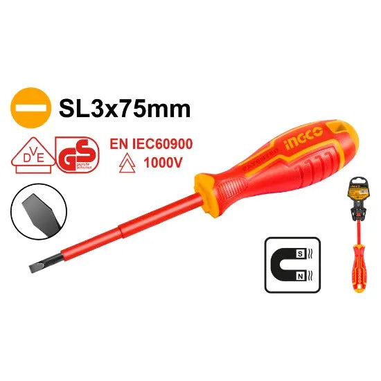 Ingco Insulated screwdriver SL3*75MM HISD813075
