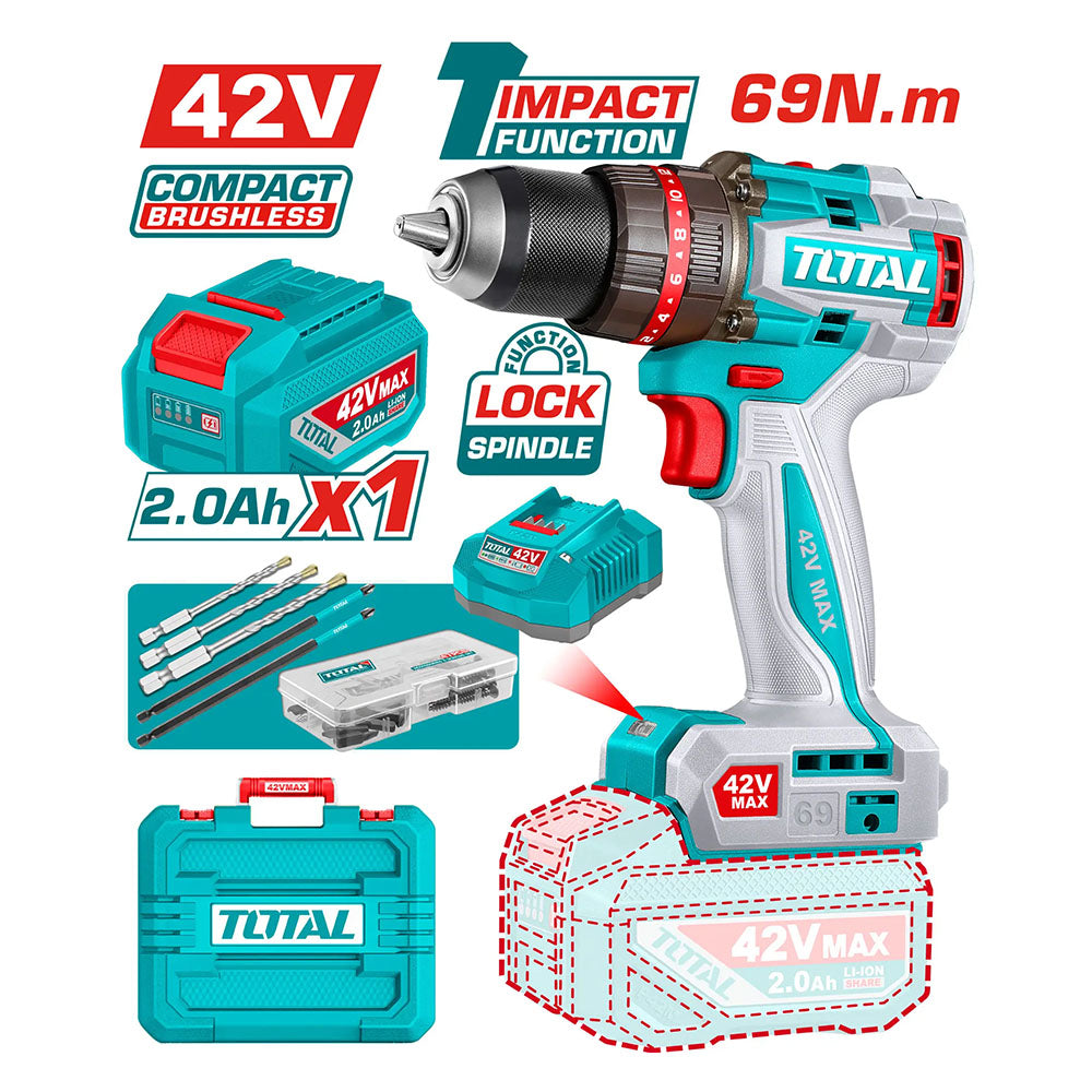 Total 42v Compact Brushless Cordless Impact Drill TIDLI426981