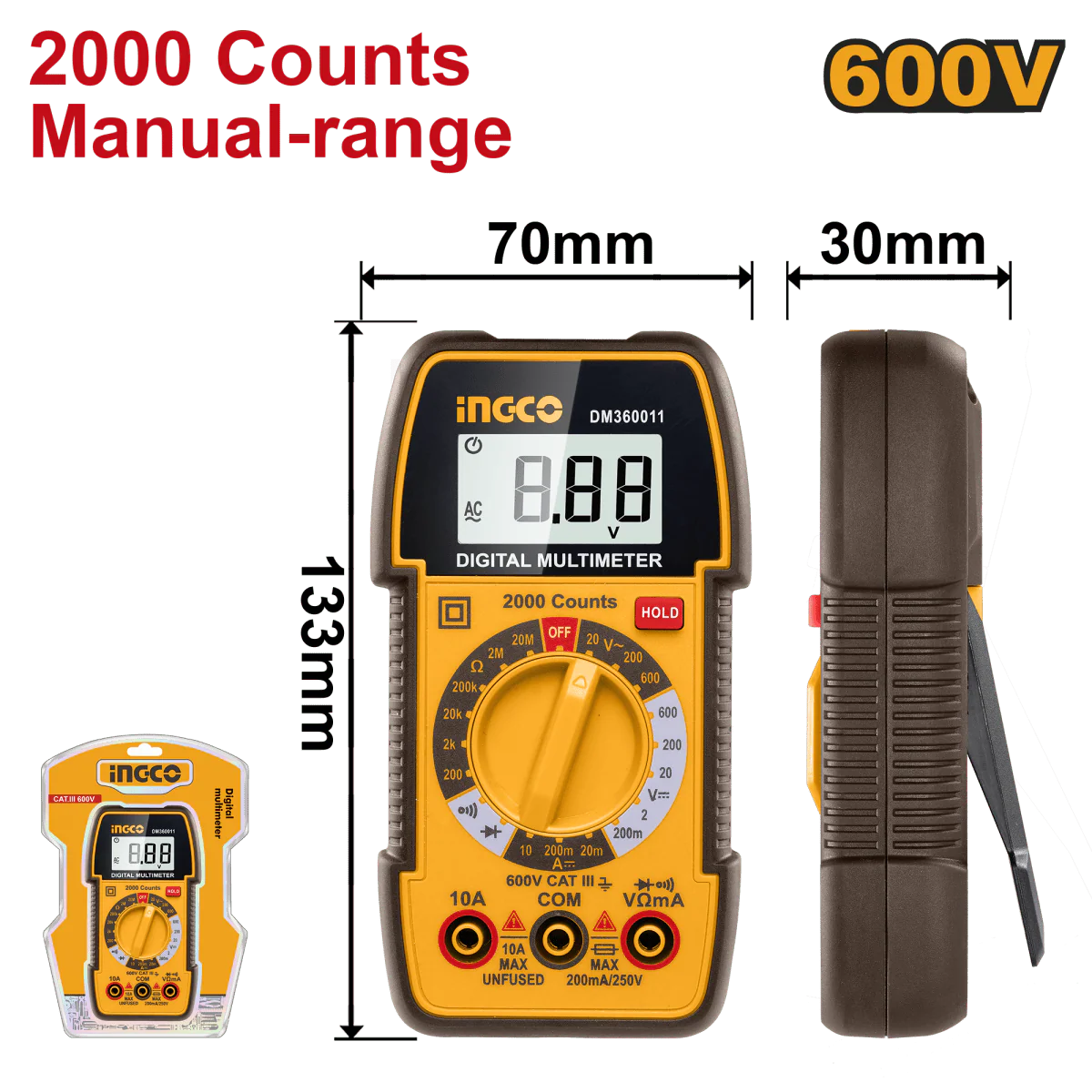 Ingco Digital multimeter 2000 counts DM360011
