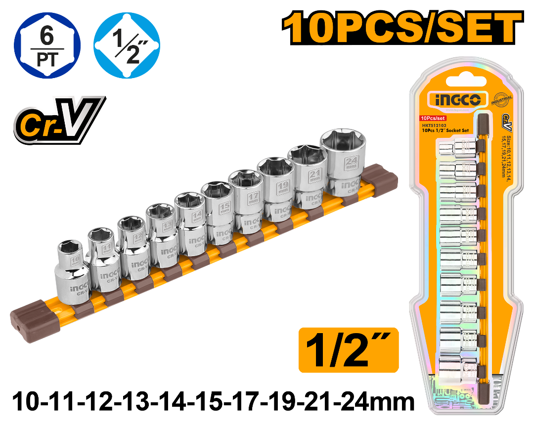 Ingco 10 Pcs 1/2" socket set HKTS12103