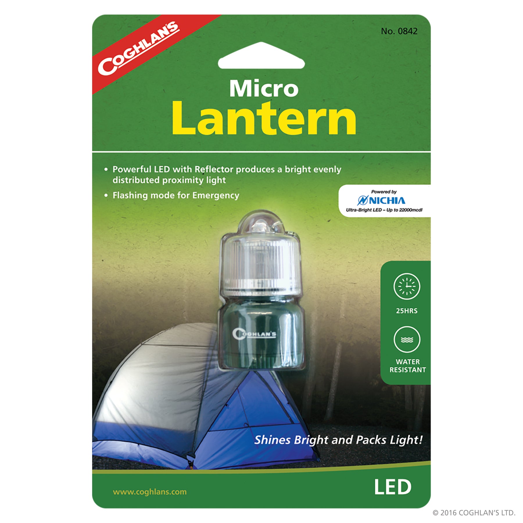 LED Micro Lantern Battery Life: 25 hrs; 50 hrs Flashing.