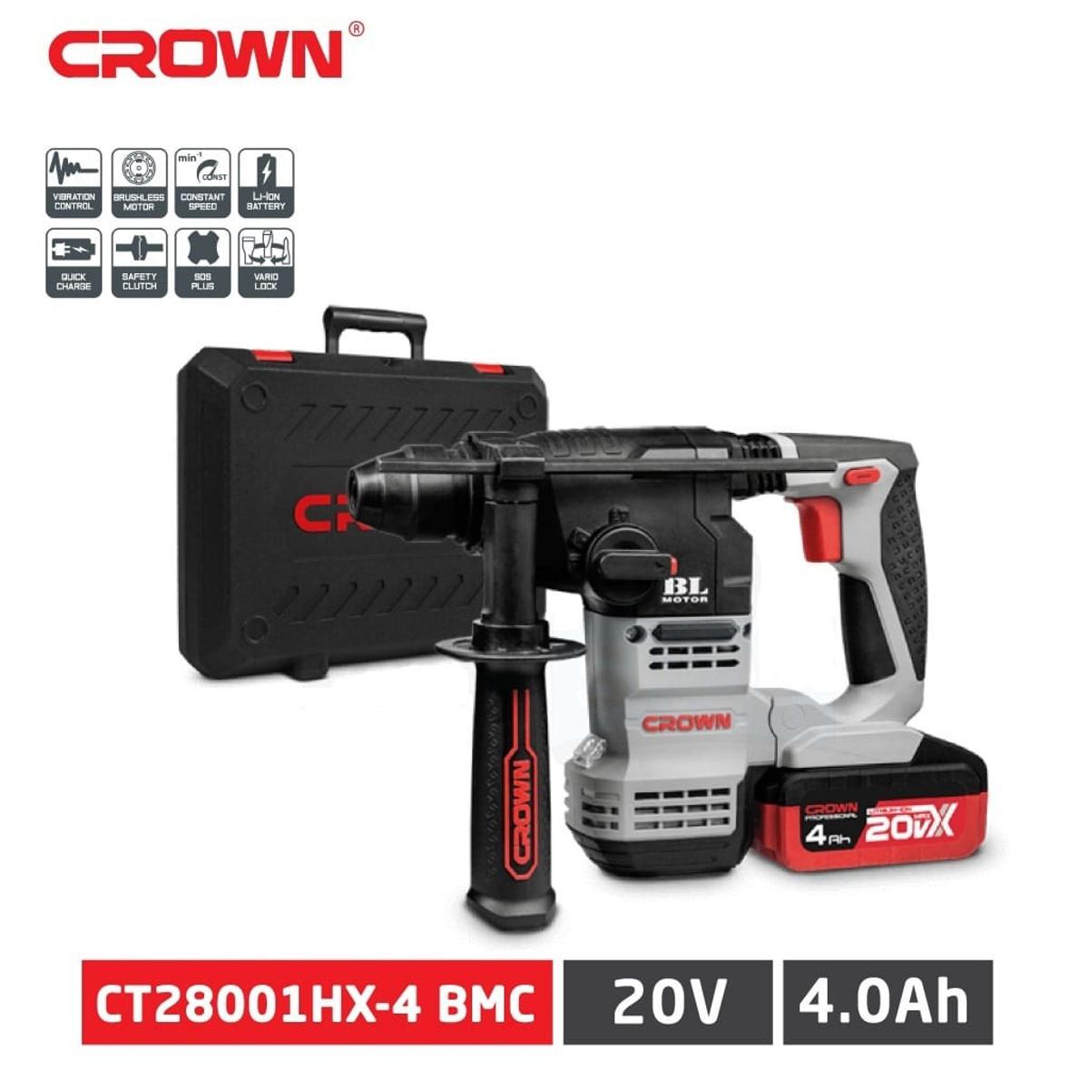 Crown Cordless Drill Machine SDS+ 18/20V 4 modes with extra battery