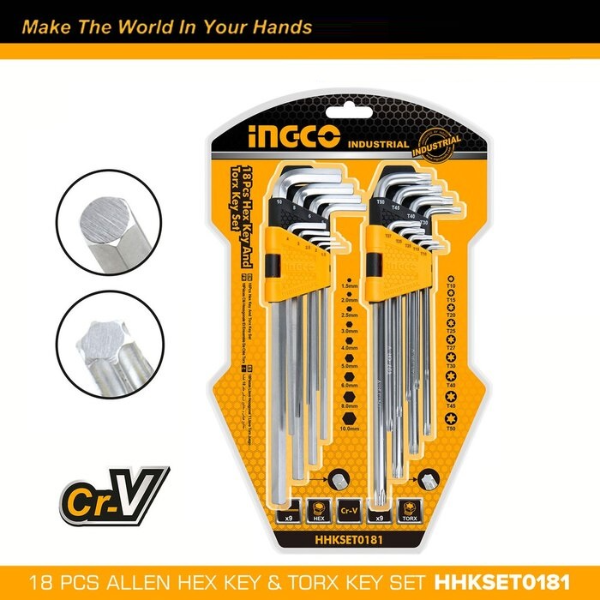 Ingco 18 Pcs hex key and torx key set HHKSET0181