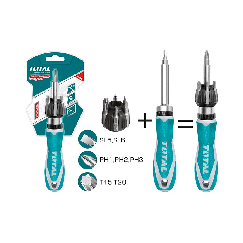 Total 8 Pcs ratchet screwdriver set TACSD30086