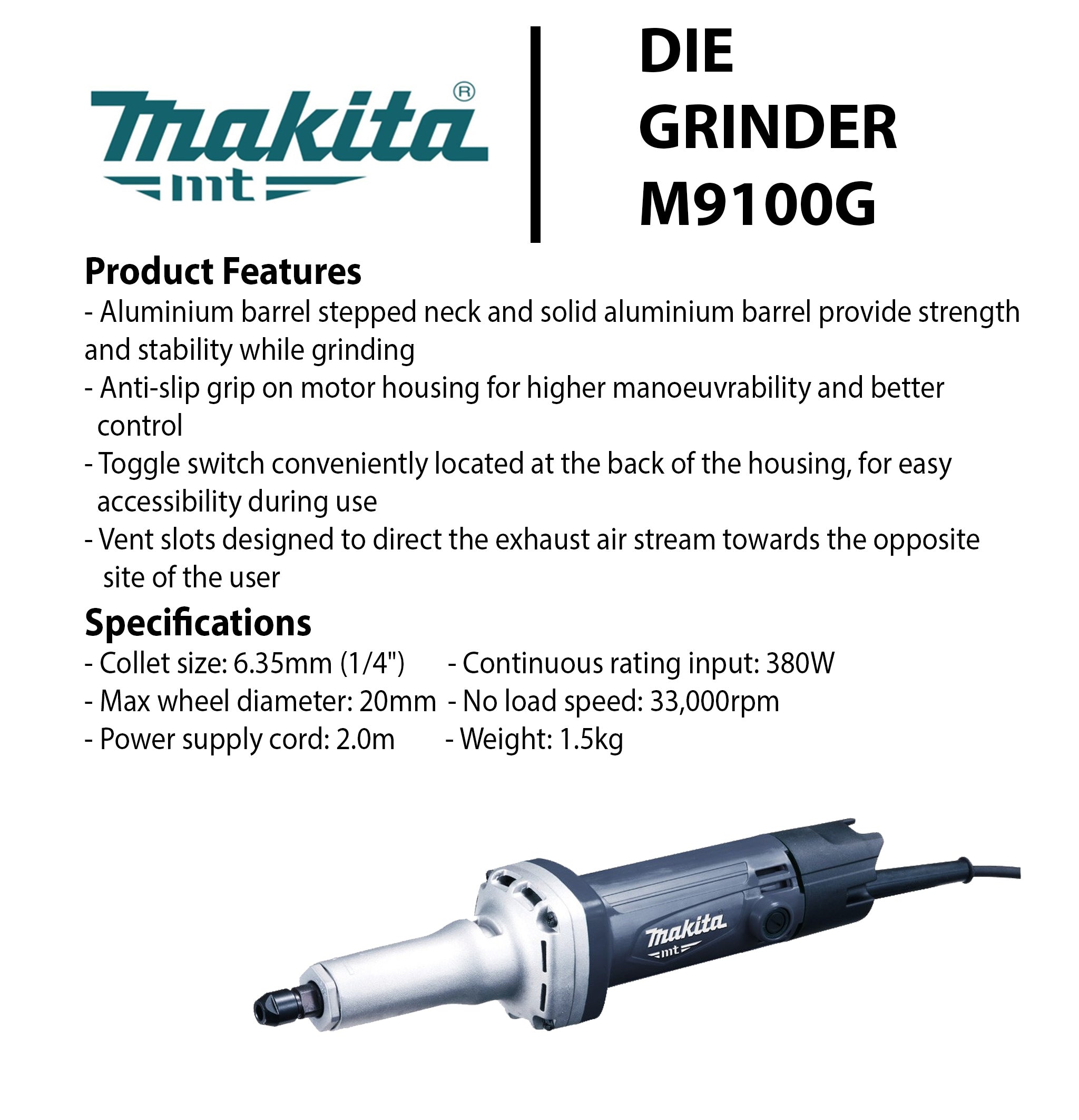 Makita 1/4" Die Grinder 480W Half Metal