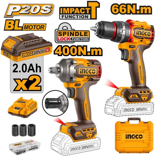 Ingco Cordless 2 pcs combo kit 20v CKLI20275