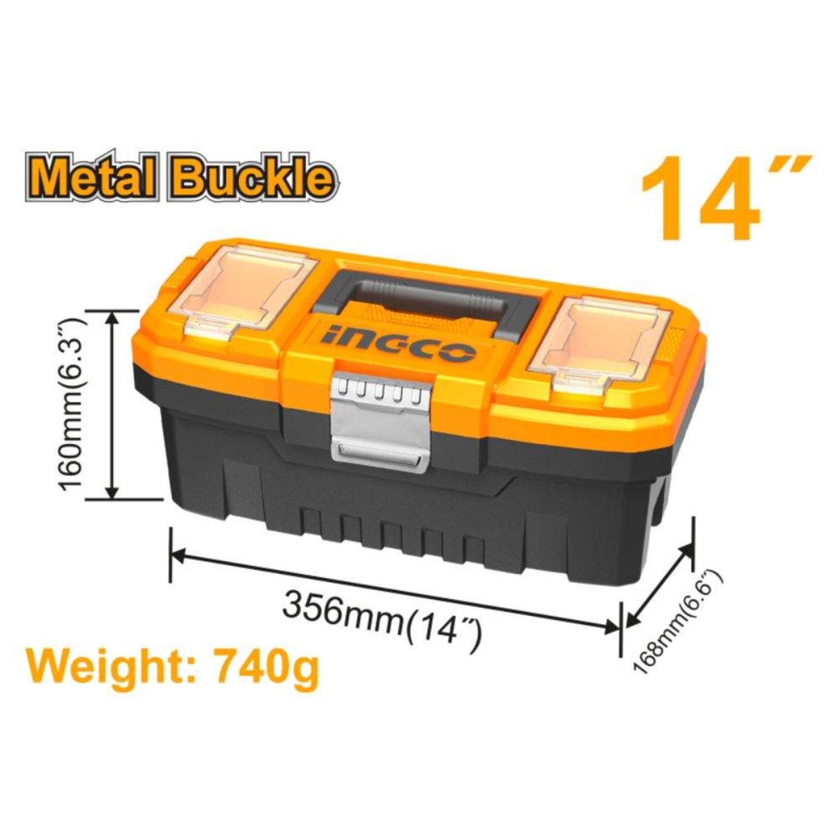 Ingco 14" Plastic tool box metal buckle PBX1402