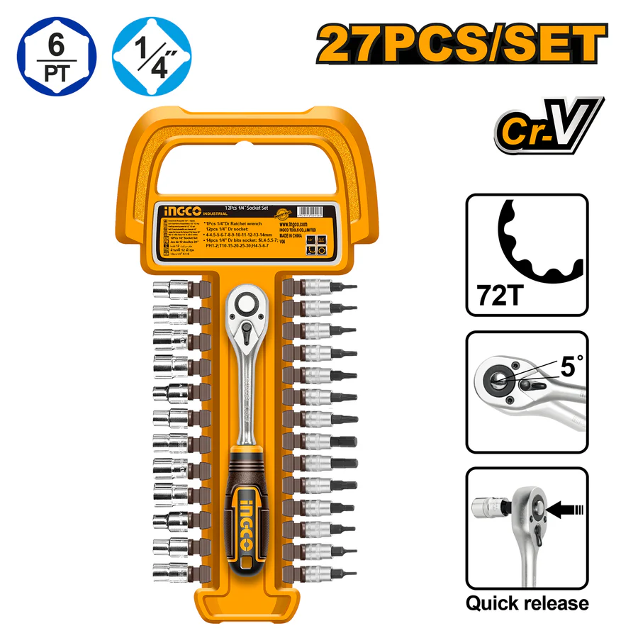 Ingco 27 Pcs 1/4" socket set  HKTS14271