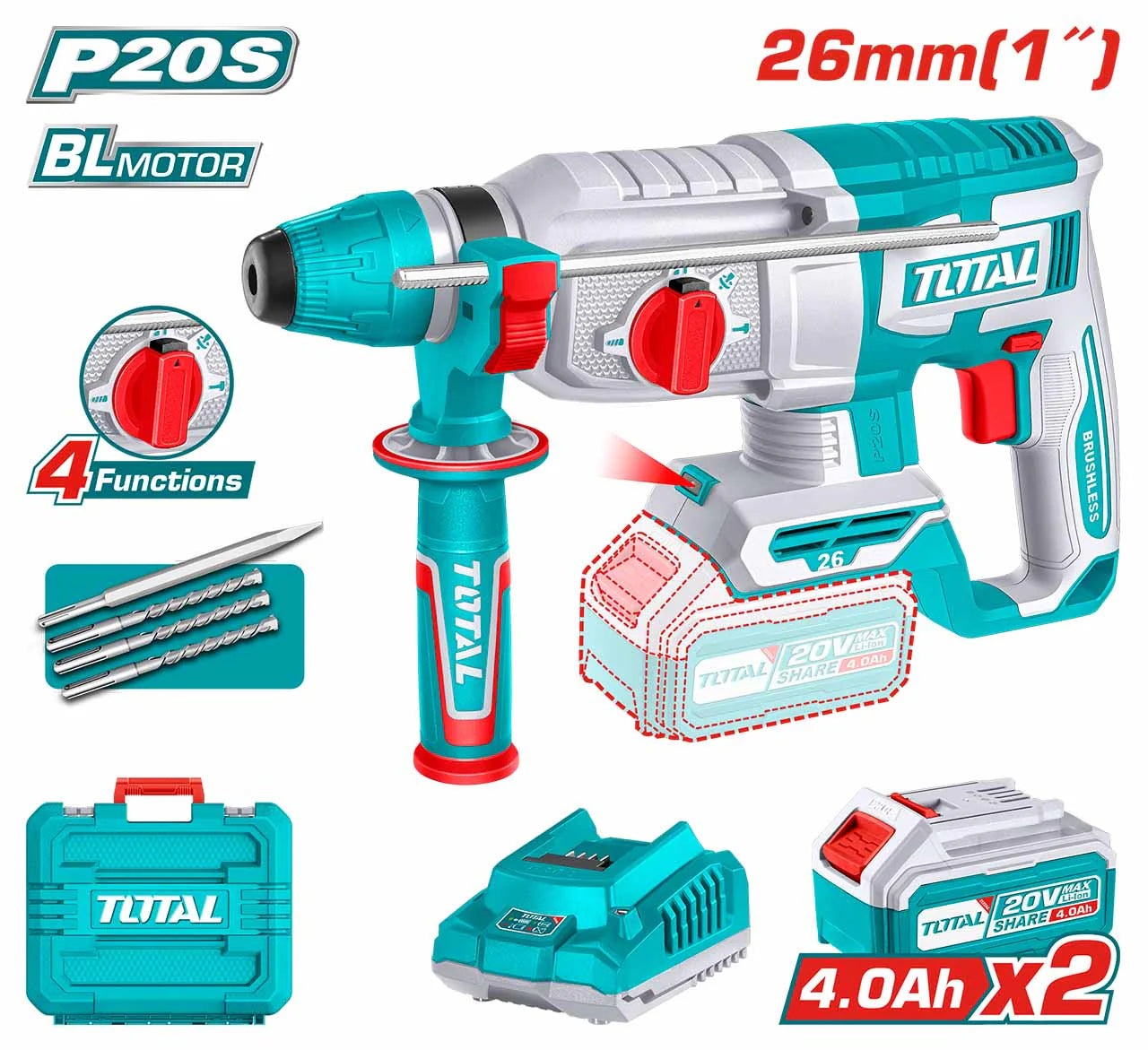 Total Cordless rotary hammer TRHLI202682