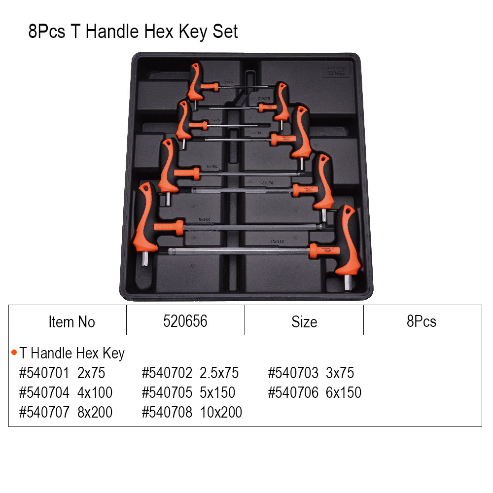 Harden 8pcs T handle hex key