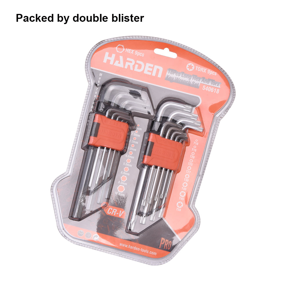 Harden 18Pcs Long Hex & Torx Key Wrench Set 540618