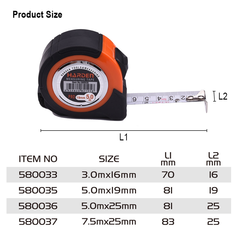 Harden Measuring Tape Nylon Coated 3m x 16mm