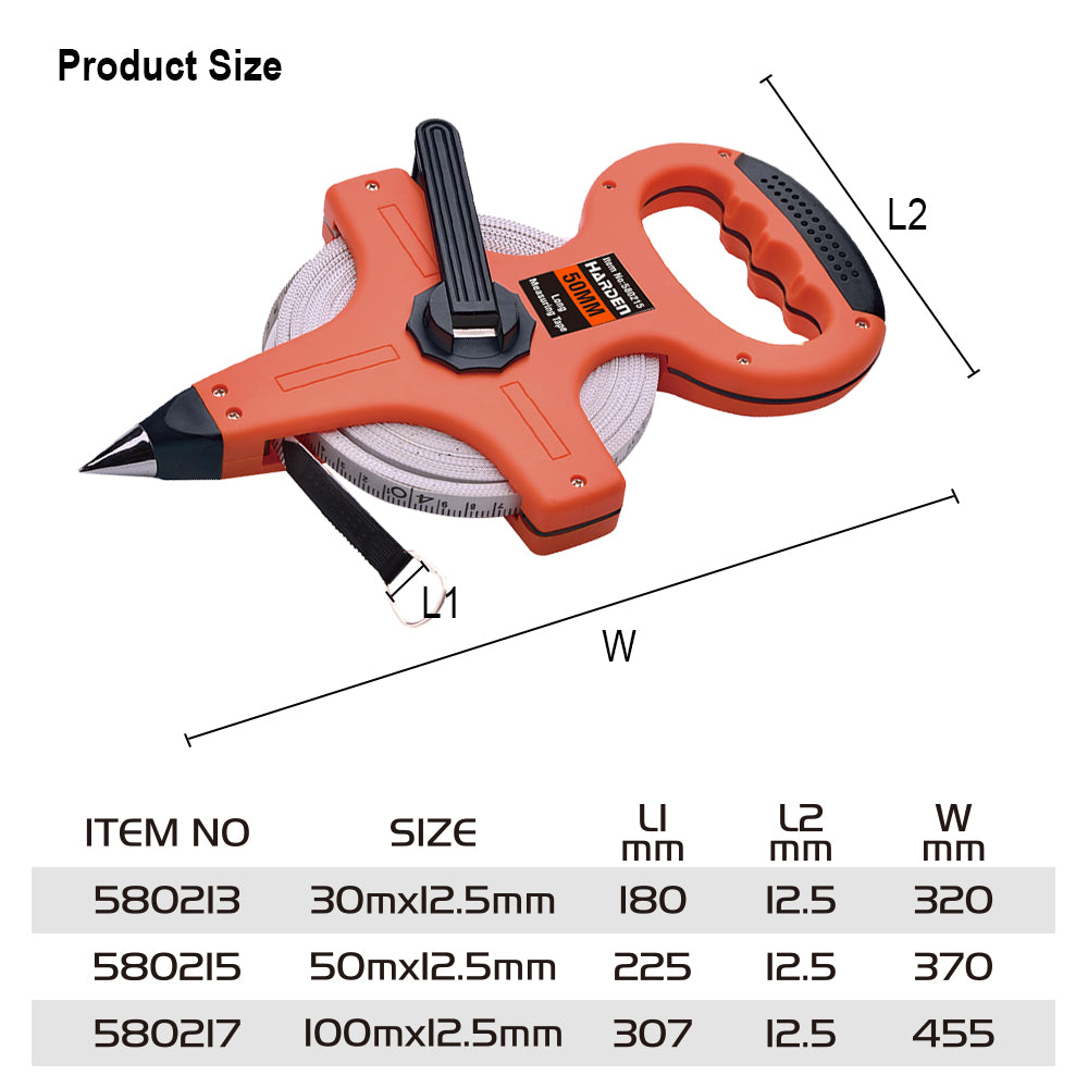 Harden Long Fiber Measuring Tape 50mx12.5mm
