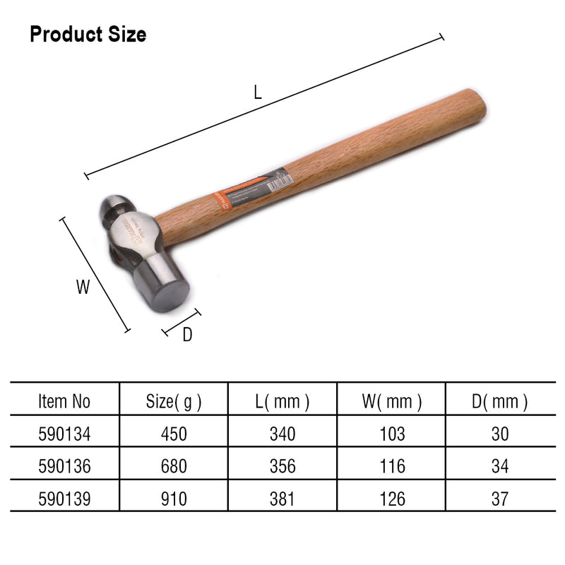 Harden Ball Pein Hammer with Oak Wood 0.91kg