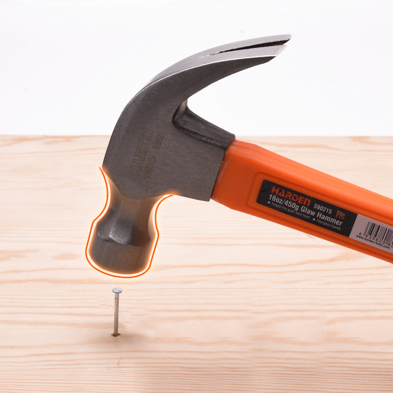 Harden Claw Hammer with Fiberglass Handle 0.50kg/16oz