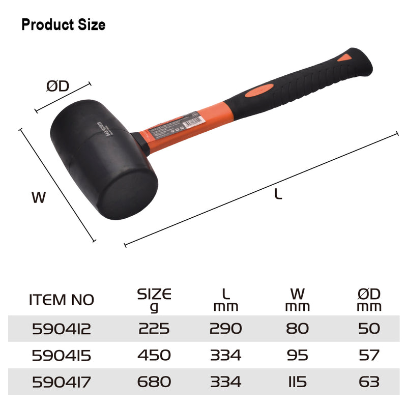 Harden Rubber Mallet with  Firbregalss Handle 225g