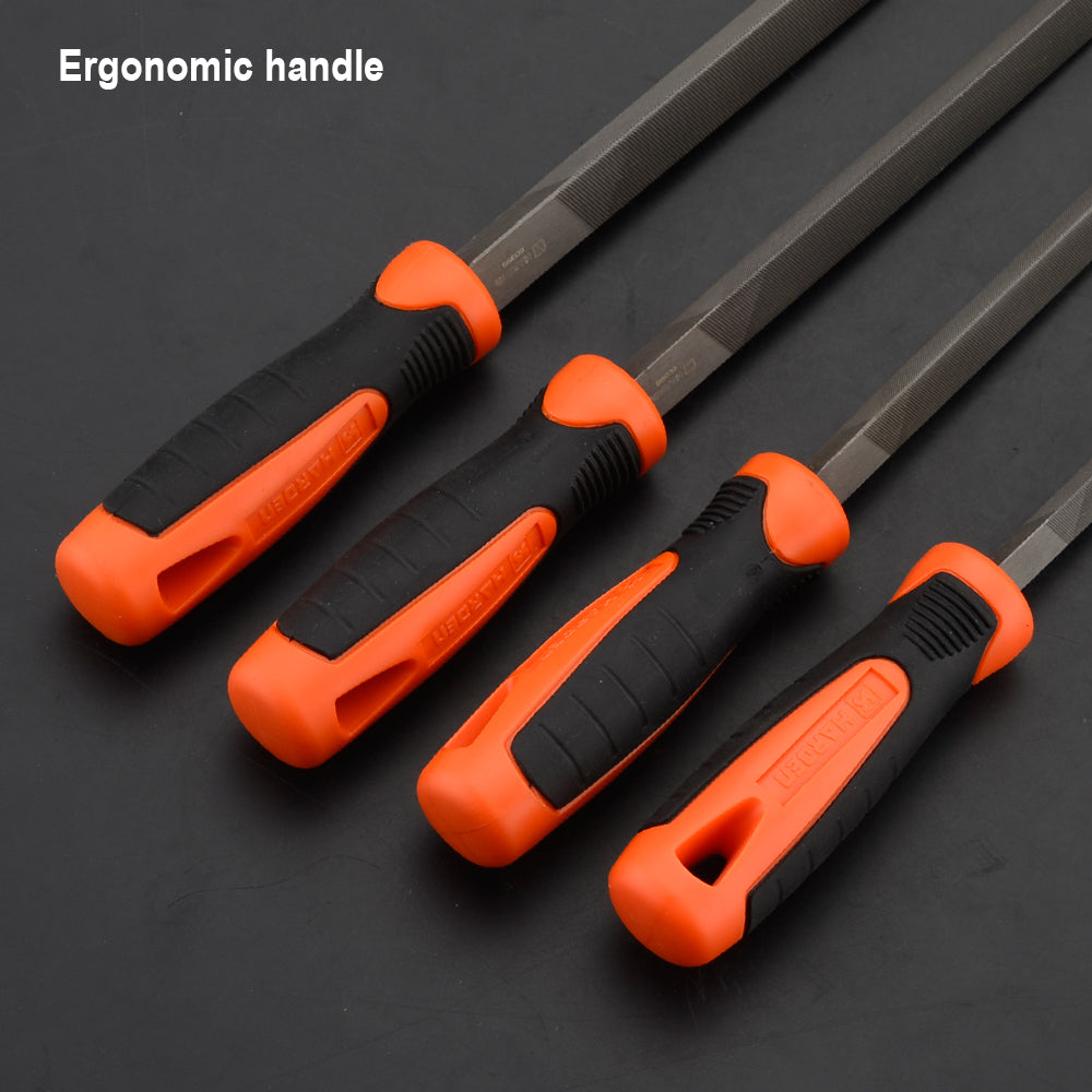 Harden Triangular half smooth file with soft handle 12"