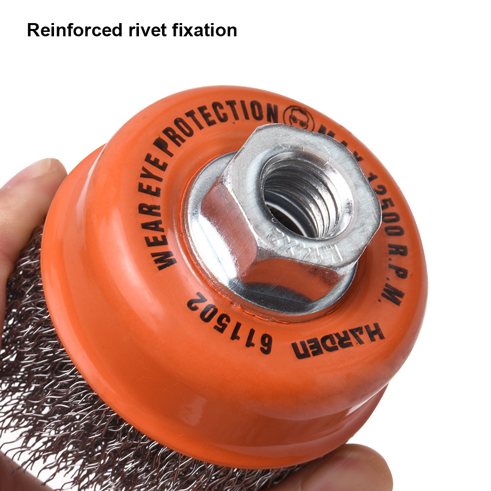 Harden Cup Wire Brush With NutSize75mm  x  M10 x 1.5