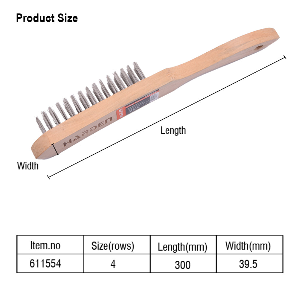 Harden Stainless steel Brush with wood handle 4row