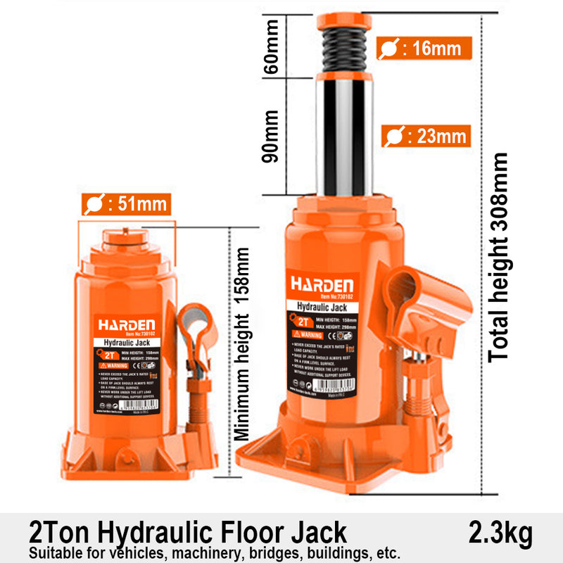 Harden 2Ton Hydraulic Bottle Jack 730102
