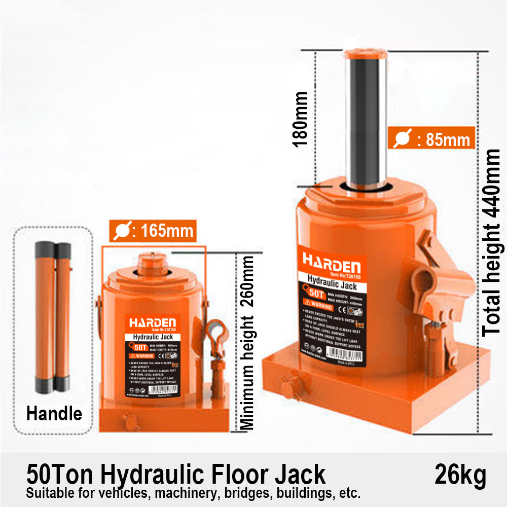 Harden 50Ton Hydraulic Bottle Jack 730150