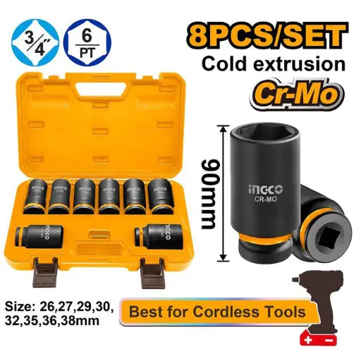 Ingco 8 Pcs 3/4"DR. deep impact socket set  HKISSD34082L