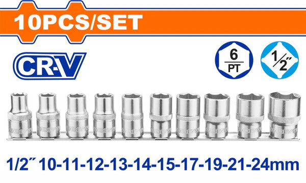 Wadfow 10 Pcs 1/2" Socket set WST2410
