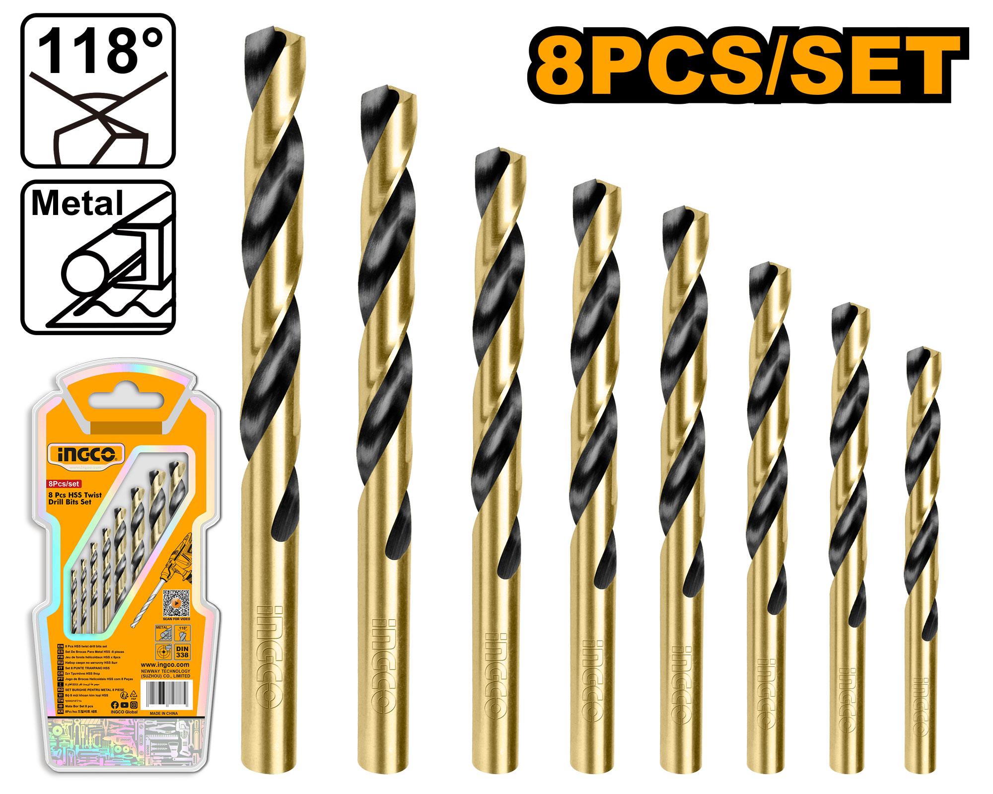 Ingco 8 Pcs HSS twist drill bits set  AKDB0801