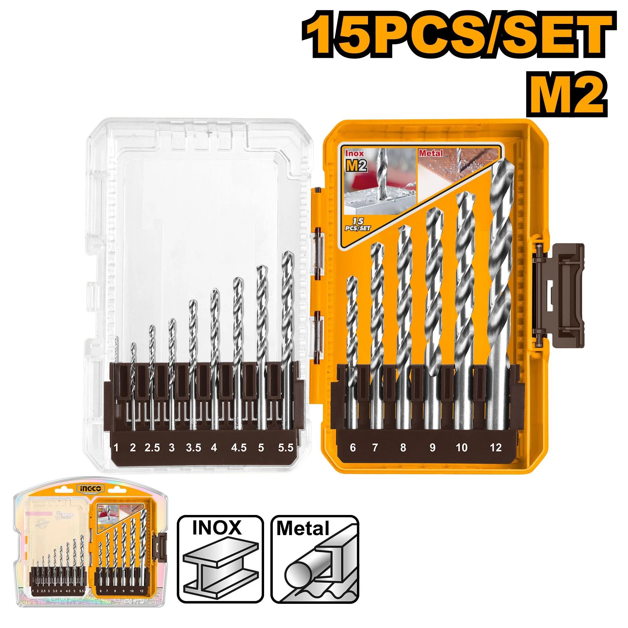 Ingco 15 Pcs M2 HSS drill bits set  AKDL51508